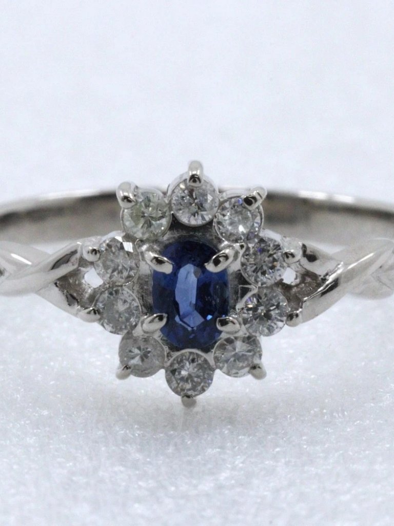 Ring Pt900platinum/Sapphire/Diamond #6.6(Us Size) 2.7g Women — image 4 of 8